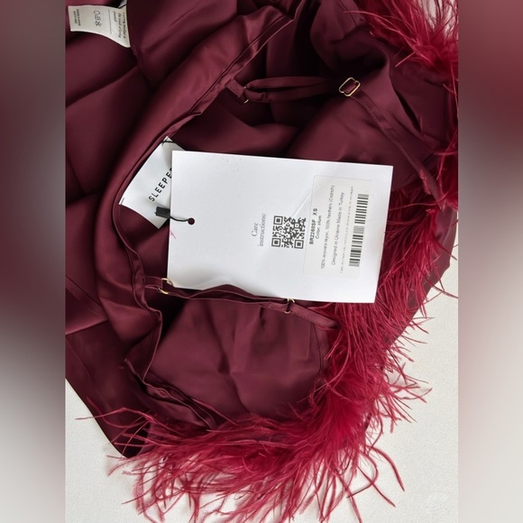 Sleeper Boheme Slip Dress with Feathers Plum satin midi boudoir sz XS - Picture 3 of 9